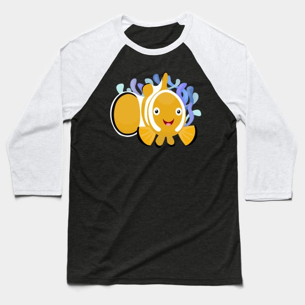 Cute happy clownfish anenome cartoon Baseball T-Shirt by FrogFactory